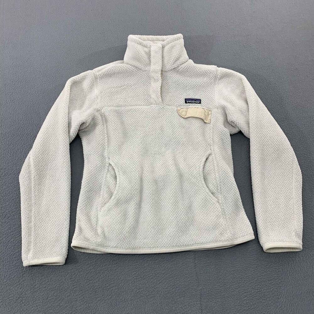 Patagonia Fleece Jacket Womens Medium White Polartec Snap Pullover Warm Pockets